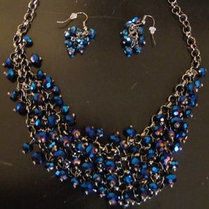 Blue Metallic Bobbled Necklace Earring Set 🤩💎